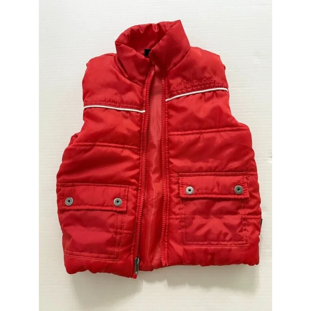 Calvin Klein Jeans Red Puffer Vest Boys 3T Toddler Full Zip Winter